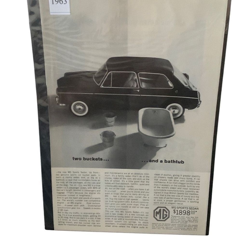 Vintage 1963 MG Two Buckets And A Bathtub Ad Advertisment
